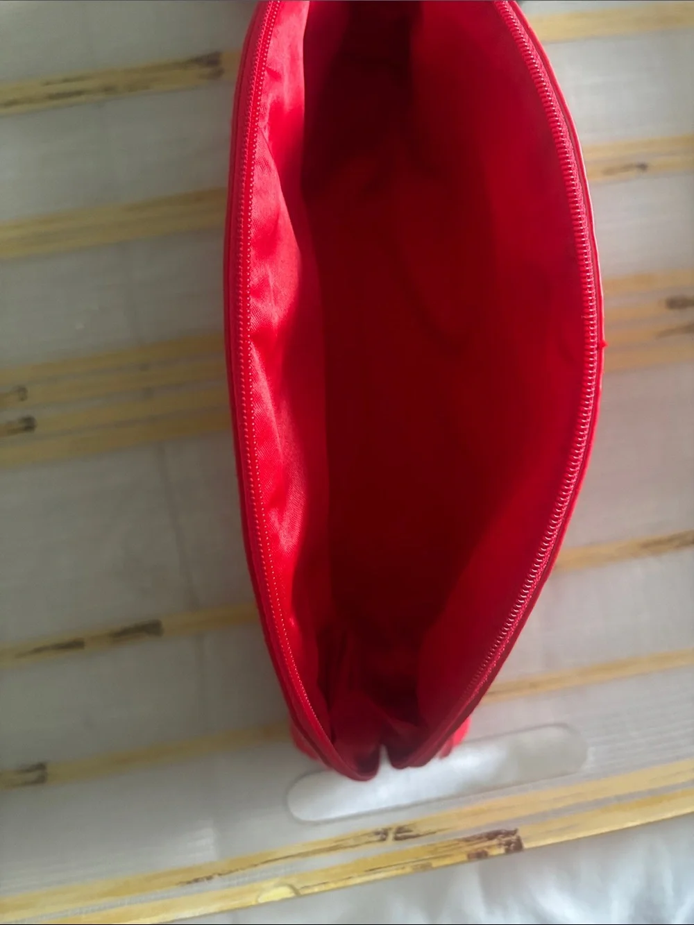 Giorgio Armani Vibrant Red Wristlet Clutch with Gold Emblem